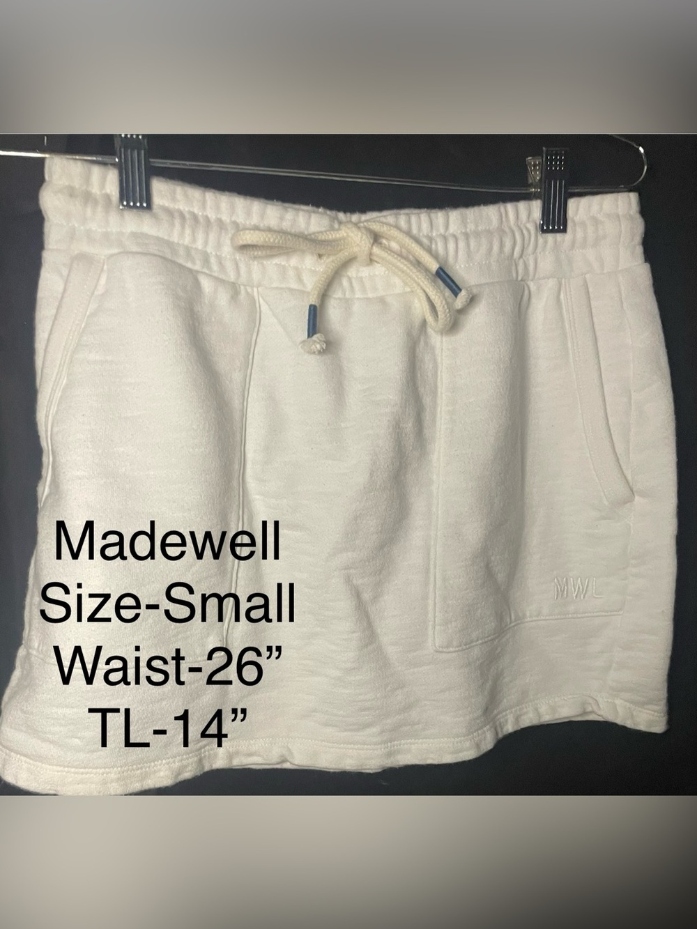 Madewell Drawstring Cream-Colored Mini Skirt 100% Cotton Size-S
